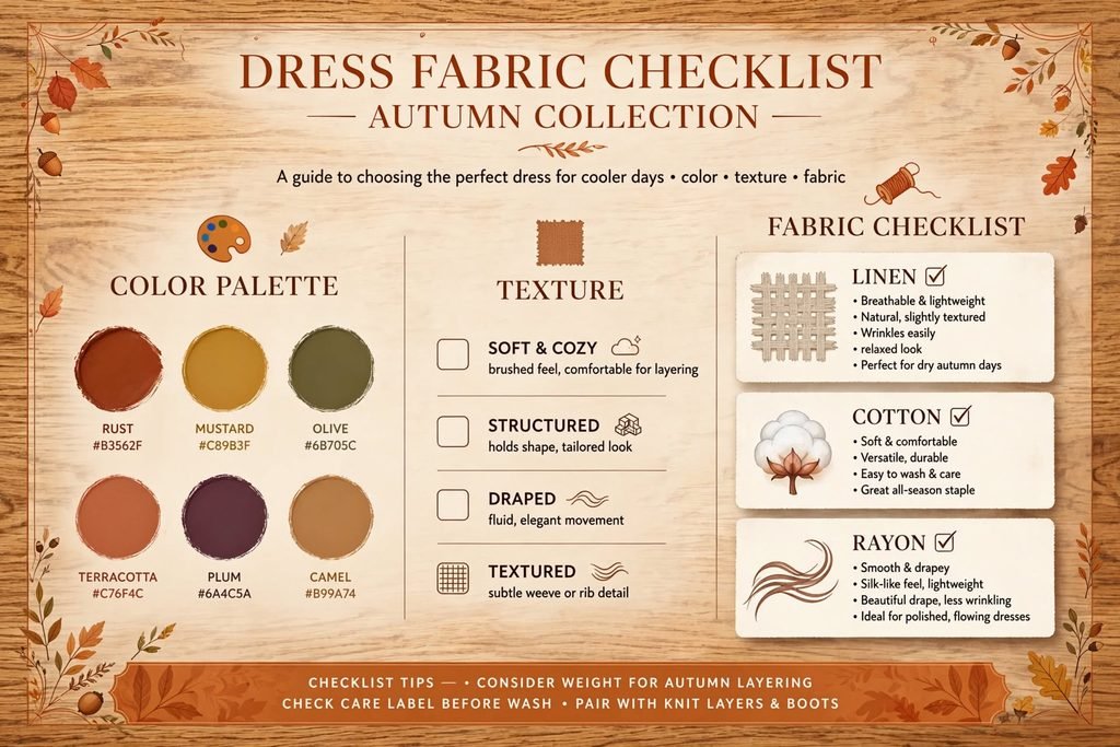  Graphic showing color, texture, and fabric checklist for dresses